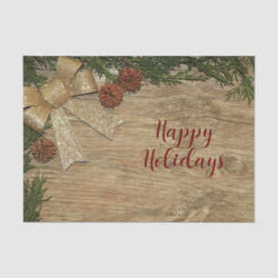 Christmas Party Golden Green Leaves Red Rustic Tissue Paper