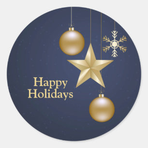 Christmas Party Golden Ornament Navy Blue Elegant Classic Round Sticker