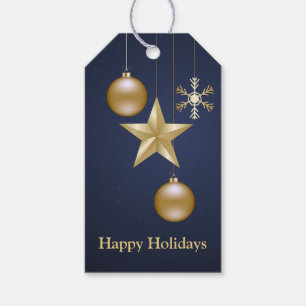 Christmas Party Golden Ornament Navy Blue Elegant Gift Tags