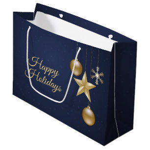 Christmas Party Golden Ornament Navy Blue Elegant Large Gift Bag