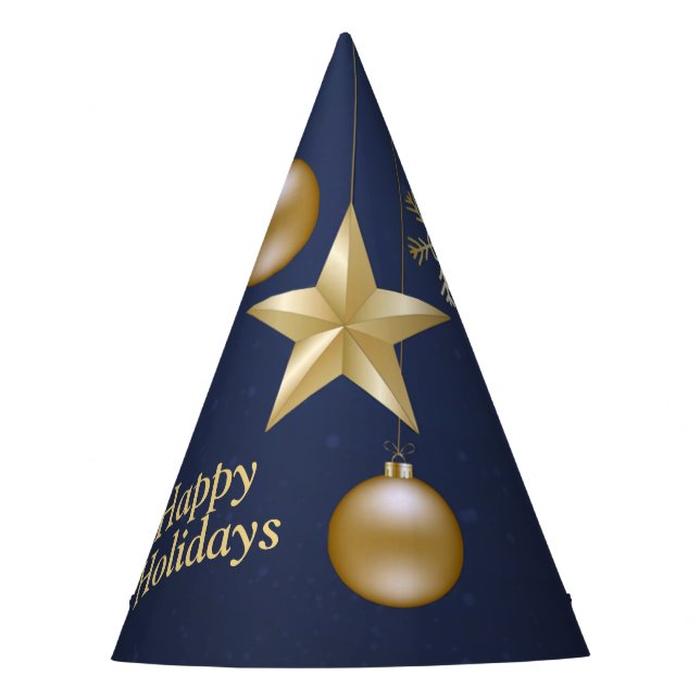 Christmas Party Golden Ornament Navy Blue Elegant Party Hat (Front)