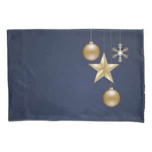 Christmas Party Golden Ornament Navy Blue Elegant Pillowcase