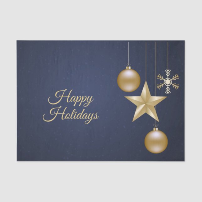 Christmas Party Golden Ornament Navy Blue Elegant Tissue Paper (Front)