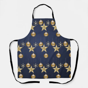 Christmas Party Golden Ornaments Navy Blue Elegant Apron