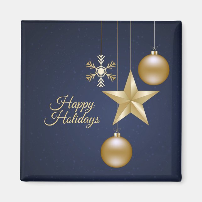 Christmas Party Golden Ornaments Navy Blue Elegant Magnet (Front)