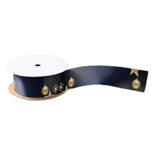 Christmas Party Golden Ornaments Navy Blue Elegant Satin Ribbon