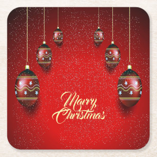 Christmas Party Golden Red Winter Elegant Square Paper Coaster