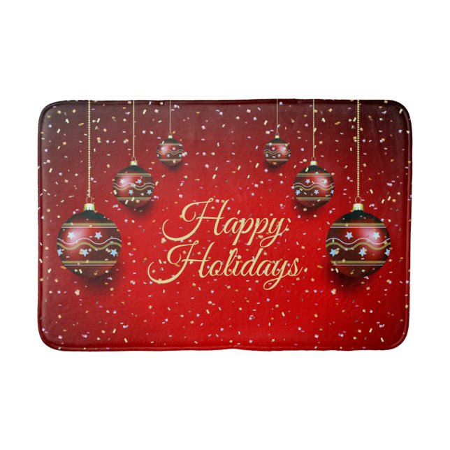 Christmas Party Golden Red Winter Holidays Elegant Bath Mat (Front)
