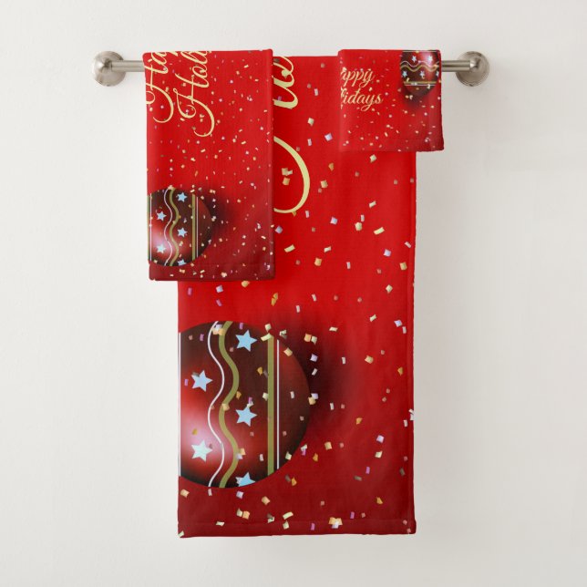Christmas Party Golden Red Winter Holidays Elegant Bath Towel Set (Insitu)