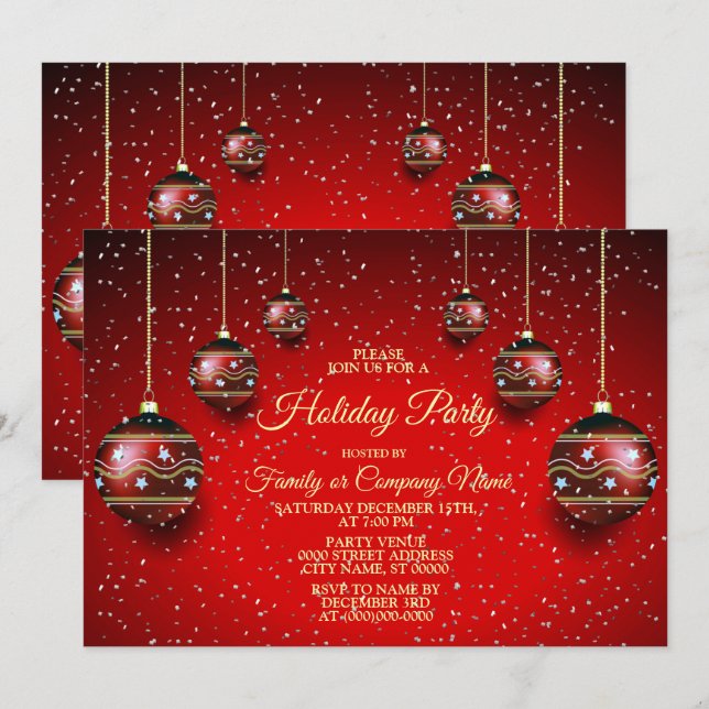 Christmas Party Golden Red Winter Holidays Elegant Invitation (Front/Back)