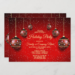 Christmas Party Golden Red Winter Holidays Elegant Invitation