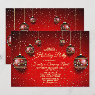 Christmas Party Golden Red Winter Holidays Elegant Invitation