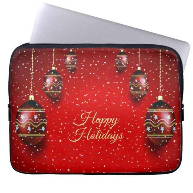 Christmas Party Golden Red Winter Holidays Elegant Laptop Sleeve (Front)
