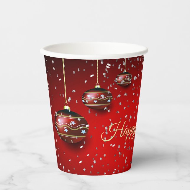 Christmas Party Golden Red Winter Holidays Elegant Paper Cups (Front)