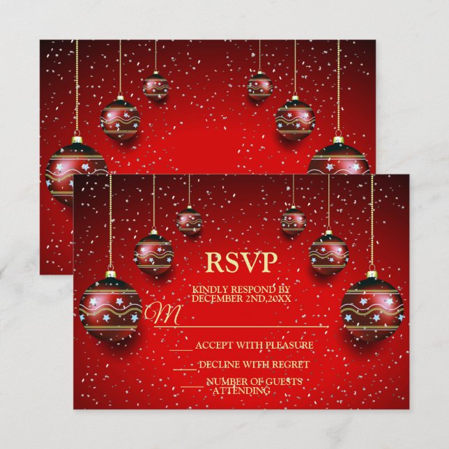 Christmas Party Golden Red Winter Holidays Elegant RSVP Card (Front/Back)