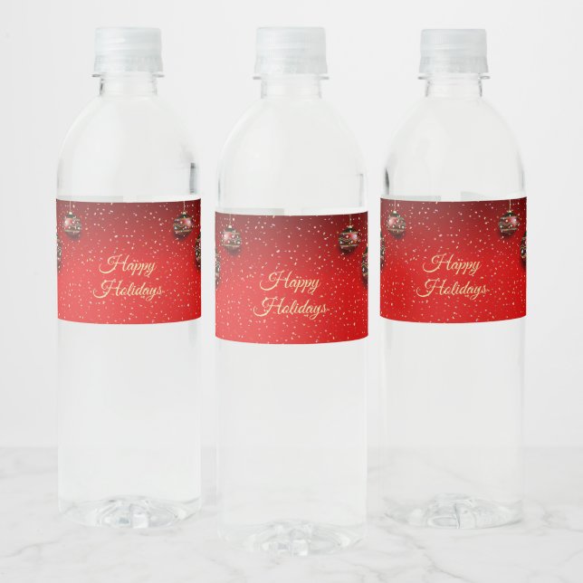 Christmas Party Golden Red Winter Holidays Elegant Water Bottle Label (Bottles)