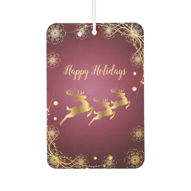 Christmas Party Golden Reindeers Red Pink Elegant Car Air Freshener (Front)