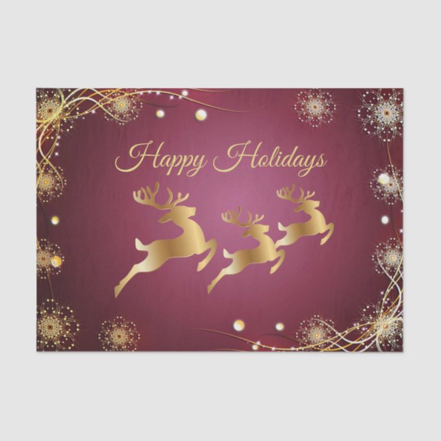 Christmas Party Golden Reindeers Red Pink Elegant Tissue Paper (Front)