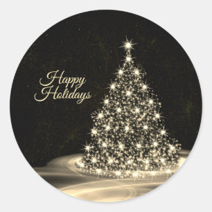 Christmas Party Golden Shiny Tree Winter Black Classic Round Sticker