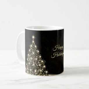 Christmas Party Golden Shiny Tree Winter Black Coffee Mug