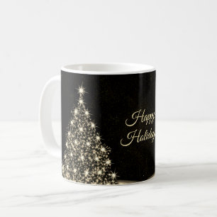 Christmas Party Golden Shiny Tree Winter Black Coffee Mug