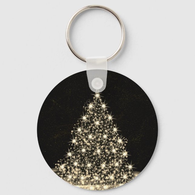Christmas Party Golden Shiny Tree Winter Black Key Ring (Front)