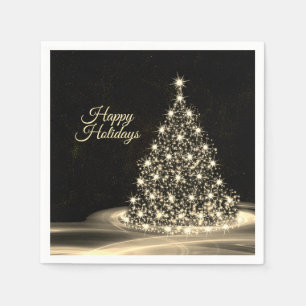Christmas Party Golden Shiny Tree Winter Black Napkin