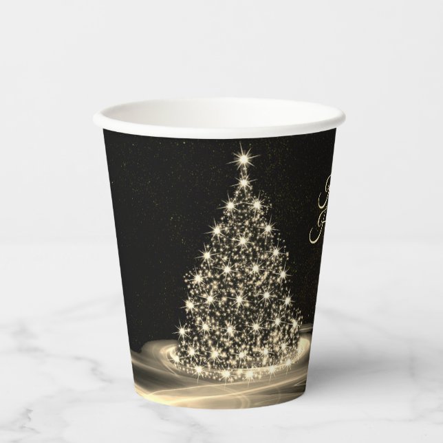 Christmas Party Golden Shiny Tree Winter Black Paper Cups (Front)