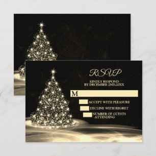 Christmas Party Golden Shiny Tree Winter Black RSVP Card
