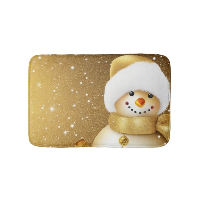 Christmas Party Golden Snowman Snowflakes Holidays Bath Mat (Front)