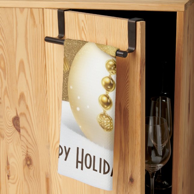 Christmas Party Golden Snowman Snowflakes Holidays Tea Towel (Thirds Fold)