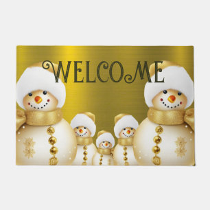 Christmas Party Golden Snowman Winter Holiday Doormat
