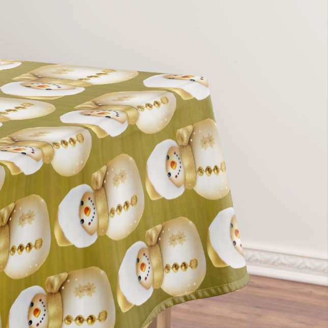 Christmas Party Golden Snowman Winter Holiday Tablecloth (In Situ)