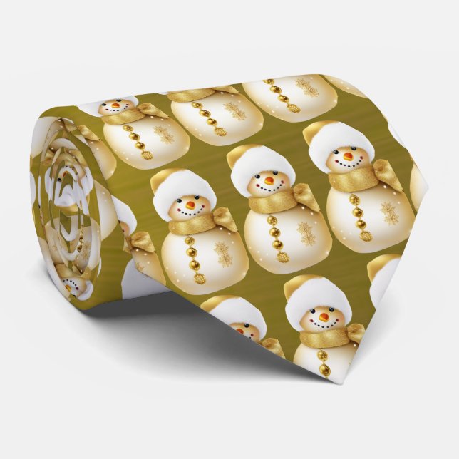 Christmas Party Golden Snowman Winter Holiday Tie (Rolled)