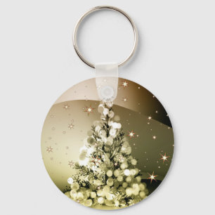 Christmas Party Golden Tree Shiny Sparkle Stars Key Ring
