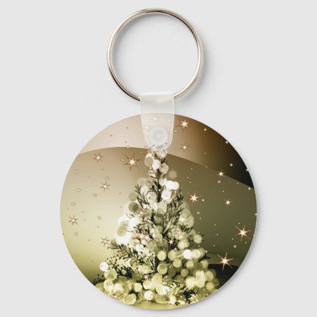 Christmas Party Golden Tree Shiny Sparkle Stars Key Ring (Front)