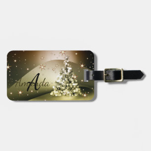 Christmas Party Golden Tree Shiny Sparkle Stars Luggage Tag