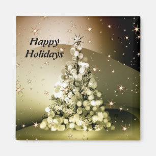Christmas Party Golden Tree Shiny Sparkle Stars Magnet