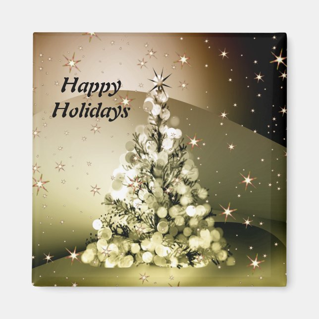 Christmas Party Golden Tree Shiny Sparkle Stars Magnet (Front)