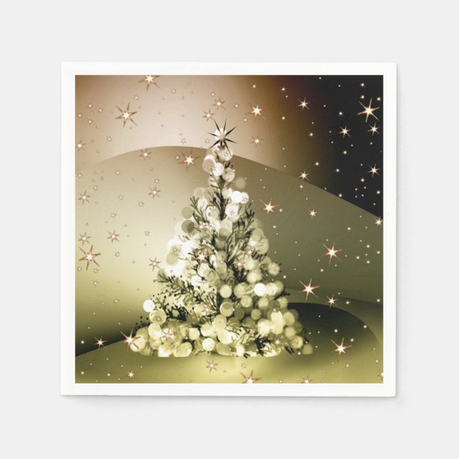 Christmas Party Golden Tree Shiny Sparkle Stars Napkin (Front)