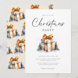 Christmas Party Golden Watercolor Invitation