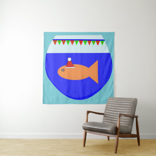 Christmas Party Goldfish Custom Tapestry