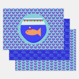 Christmas Party Goldfish Custom Wrapping Paper Sheet