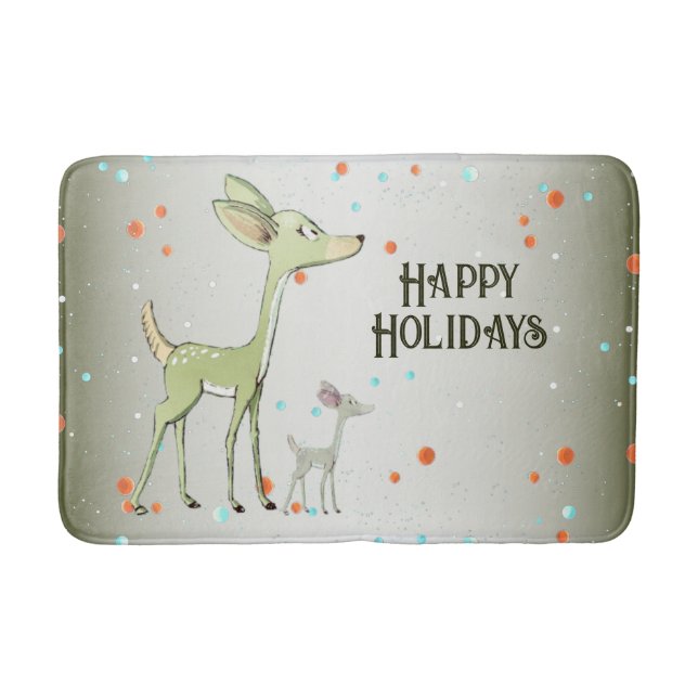 Christmas Party Green Deers Holidays Cute Bath Mat (Front)