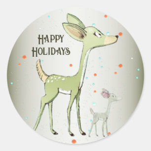Christmas Party Green Deers Holidays Cute Classic Round Sticker