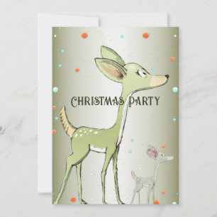 Christmas Party Green Deers Holidays Cute Invitation