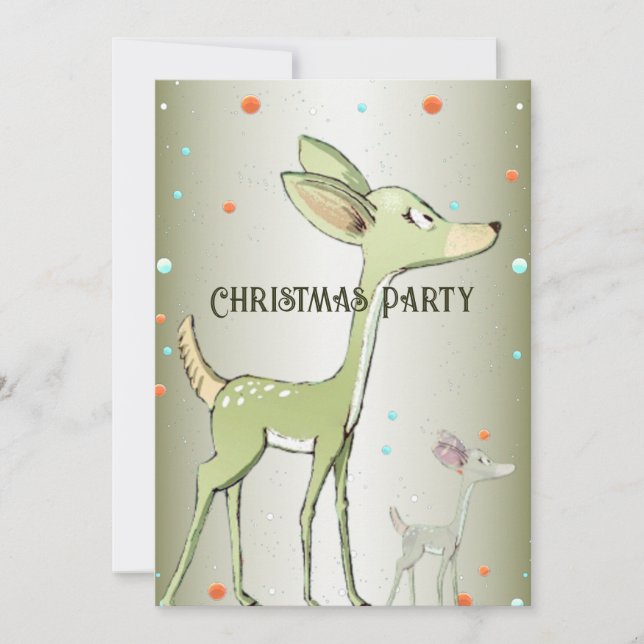 Christmas Party Green Deers Holidays Cute Invitation (Front)