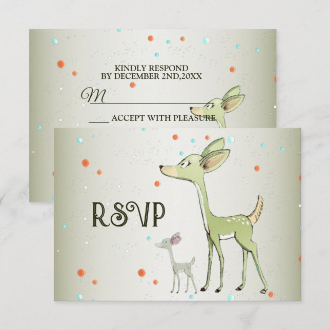 Christmas Party Green Deers Holidays Cute RSVP Card (Front/Back)