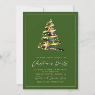 Christmas Party Green Gold Tree Invitation