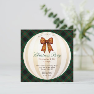 Christmas Party Green Tartan Plaid Vintage Bow Invitation